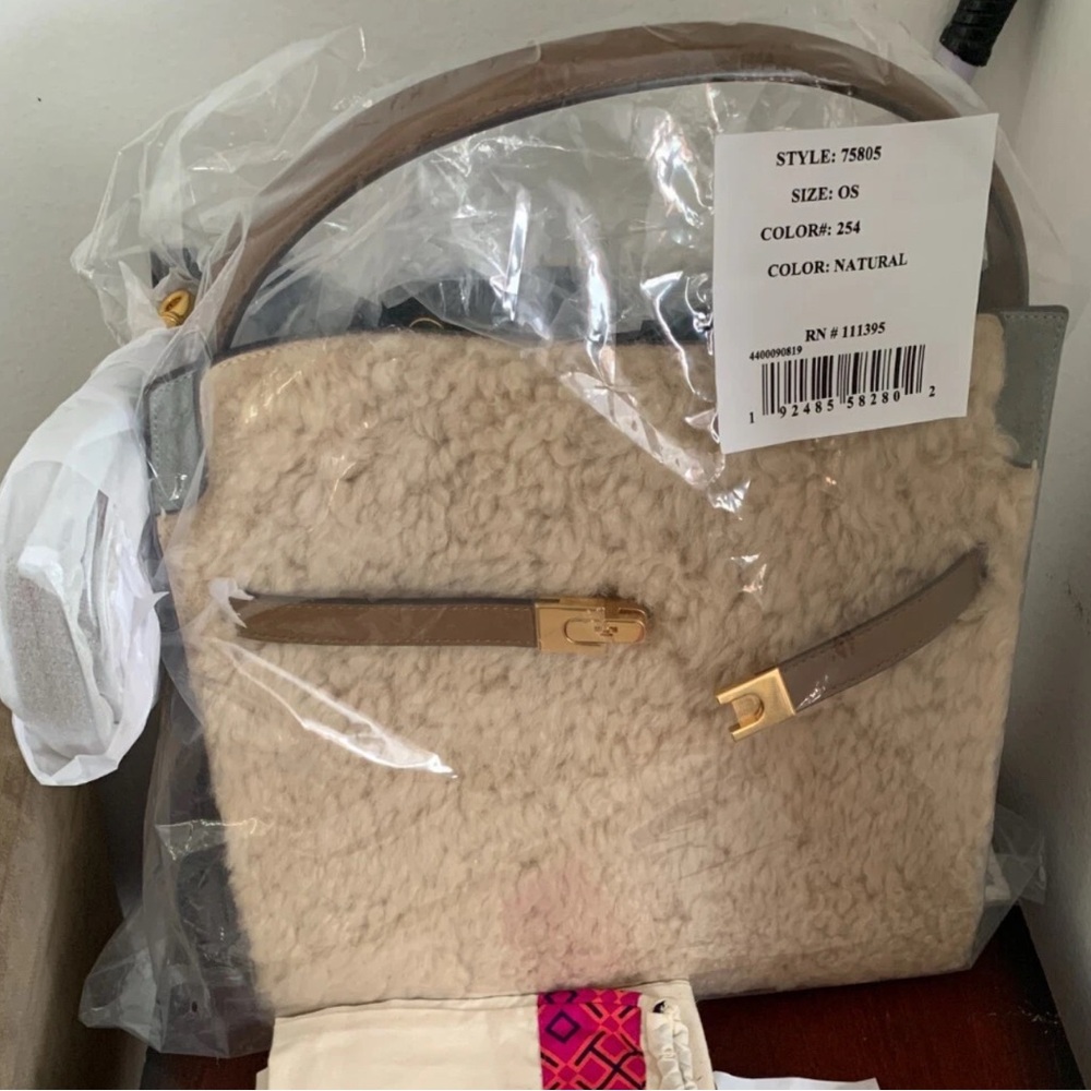 Tory Burch Lee Radziwill Double Bag 100% Shearling/Suede Natural NWT